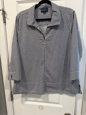 Duffield Lane Navy & White Striped Button-Front Tunic